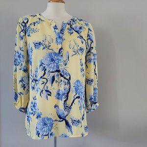 Talbots Blue Floral Blouse on Yellow